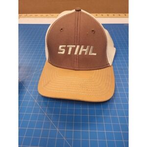 Stihl Hat Snapback Cap Mens Womens Trucker Style Headwear Brown Tan White Cotton
